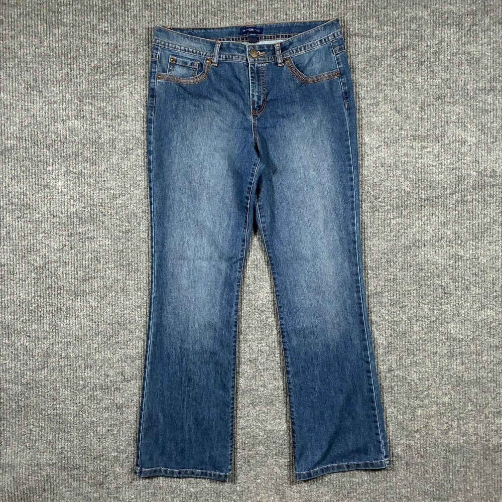 Bandolino Morgan Womens Bootcut Jeans Size 12 Blue Mid Rise Stretch Embroidered